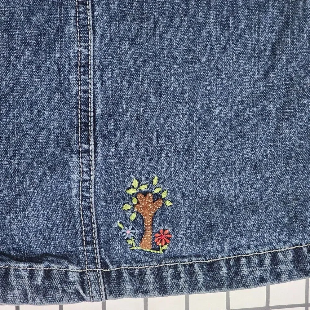 Vintage OshKosh Denim Overall Jumper Dress Embroidered Sunshine Tent Girls 24Mon